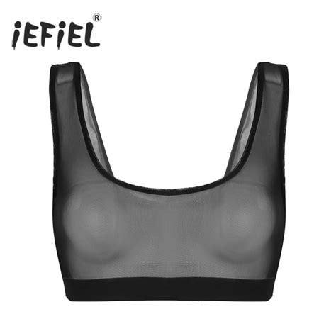 Women Sleeveless See Through Mesh Exotic Tanks Bralette Bra Deep U Neck