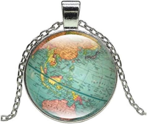 Vintage World Globe Necklaces Planet Earth World Map Glass Round Dome