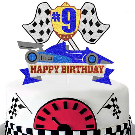 Buy Race Car 9th Birthday Cake Topper Racing Theme Cake Decor Checkered