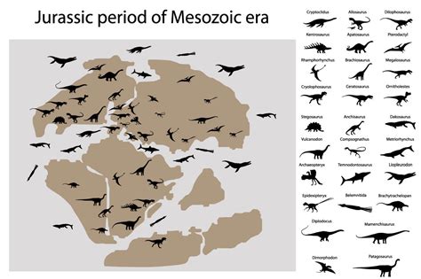 Dinosaurs of jurassic period on map By Viktoria1703 | TheHungryJPEG