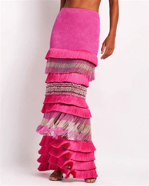 HAND-BEADED FRINGE TRIM MAXI SKIRT (EXCLUSIVE) | Maxi skirt, Beaded ...