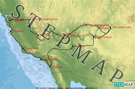 StepMap USA Westküste Tour Landkarte für USA