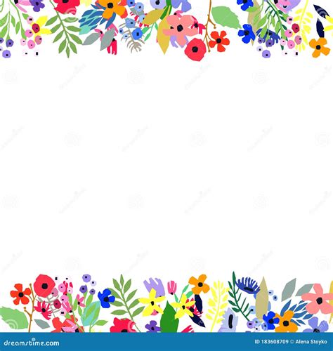 Floral Frame Made Of Flowers Wildflowers Leaves And Branches Vector