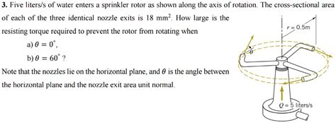 Solved Five Liters S Of Water Enters A Sprinkler Rotor As Shown