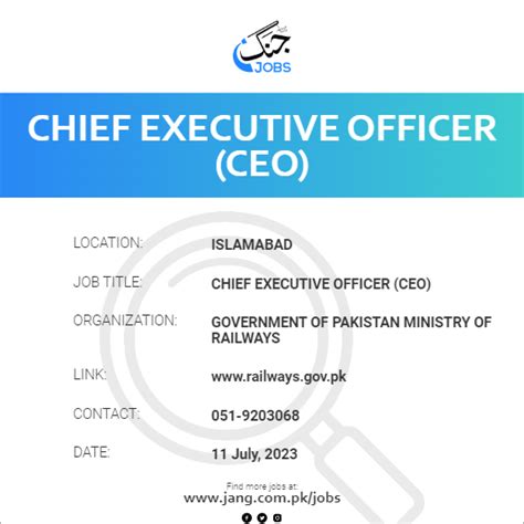 Chief Executive Officer Ceo Job Government Of Pakistan Ministry Of