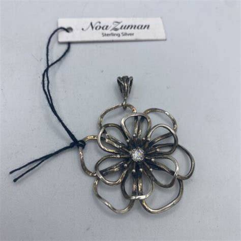 Noa Zuman Sterling Silver Flower Pendant Clear Stone Israel 925 Nwt Ebg