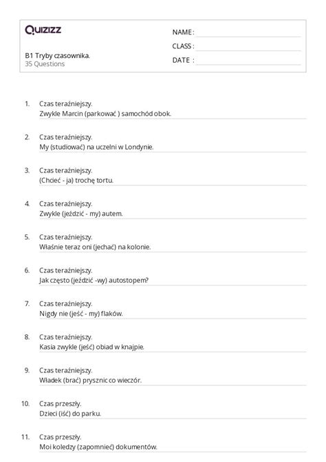 Ponad 50 Tryby Czasownika Arkuszy W Quizizz Darmowe I Do Druku