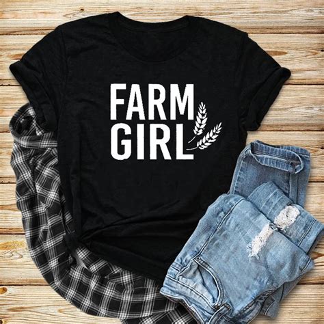 Farm Girl Shirt Farmers Wife Country Girl Slogan Graphic Funny Cotton