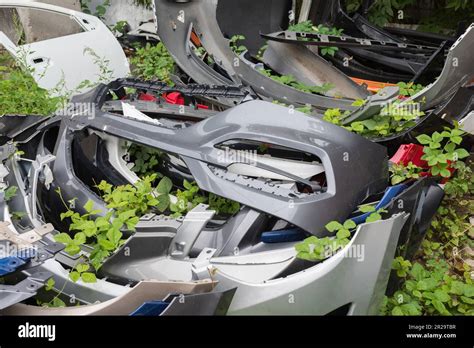 Scrapyard Of Bumpers Motor Car Dump Cemetery Stock Photo Alamy