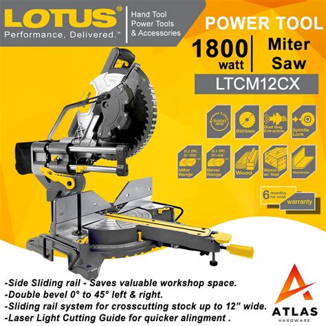 Lotus Miter Mitre Saw 1800w 12 Inches Dual Bevel With Sliding Rail