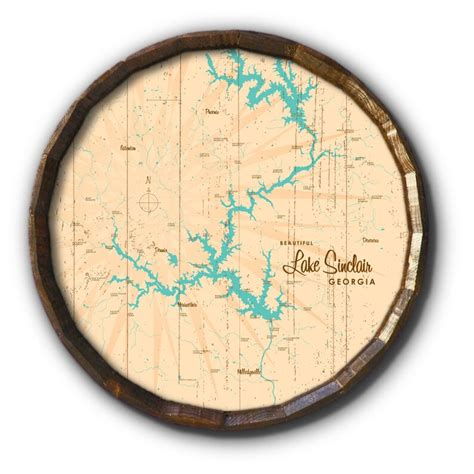 Lake Sinclair Georgia Rustic Barrel End Map Art - Etsy