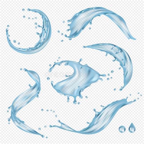 Water Flowing Transparent Ocean Splashes Liquid Water Vector Drops