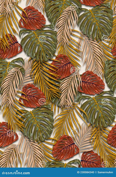 Seamless Tropical Leaves Pattern Colorful Palm Leaves Designed For