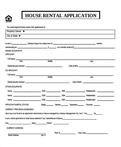 Printable House Rental Application