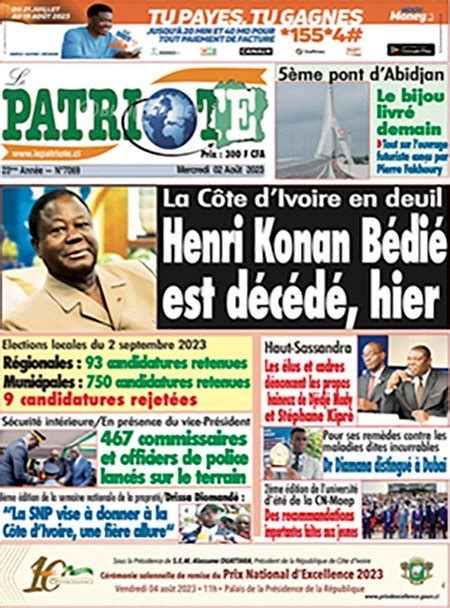 Titrologie De Le Patriote N Du Mercredi Ao T Abidjan Net