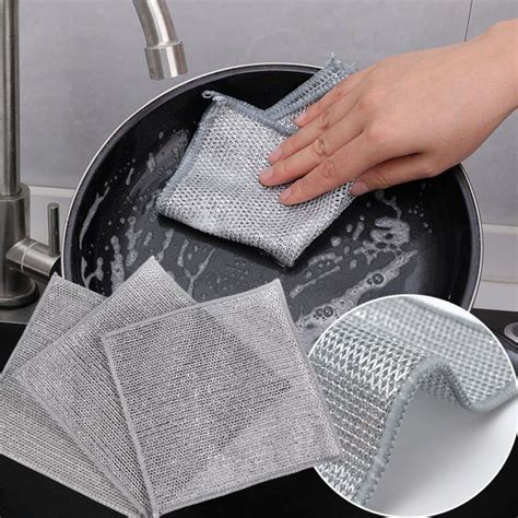 [dizoey] Non Stick Oil Steel Wire Dishcloths Double Layer Cleaning Rag 20 20cm Scouring Pad