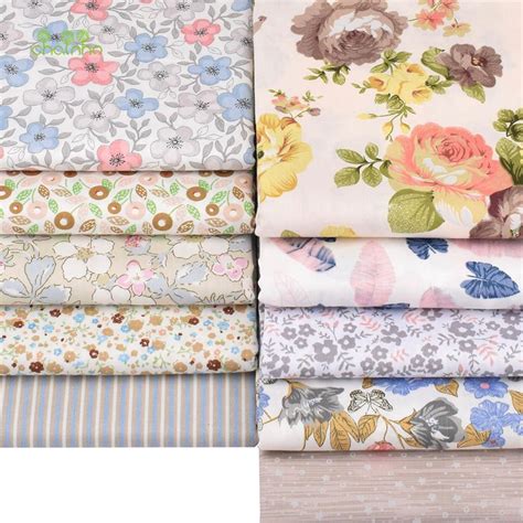 Chainho 10Pcs Abrikoos Kleur Bloemen Serie Print Twill Katoen Stof