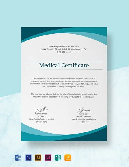 Free Dental Medical Certificate Sample Word Psd Indesign Apple