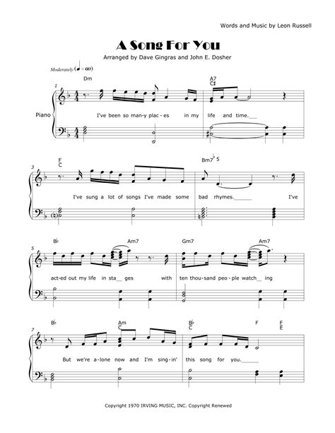 A Song For You Arr Dave Gingras And John E Dosher Sheet Music The