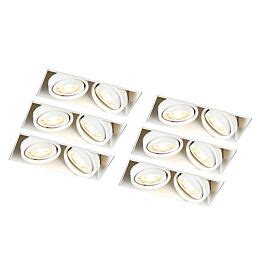 Set Of 6 Recessed Spots White GU10 Tiltable Trimless 2 Lights Oneon