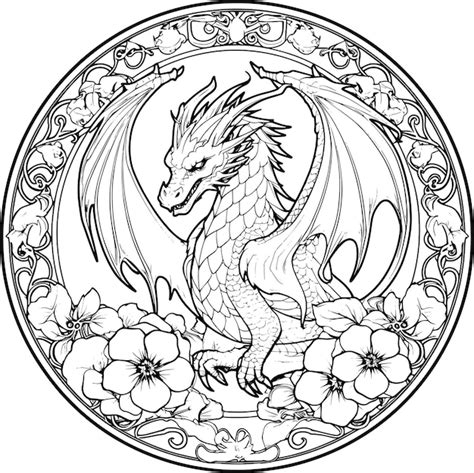 Art Nouveau Dragon Coloring Design Premium AI Generated Image