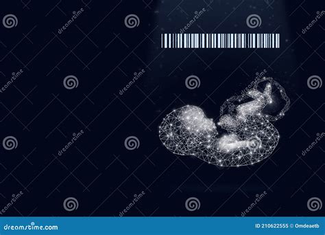 Baby Fetus Hologram With Barcode Scan On Dark Blue Background Human