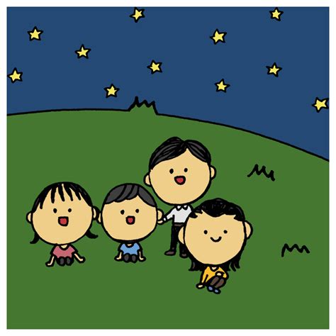 星を見る1組の家族のフリーイラスト フリーイラスト・クラシック（フリクラ）