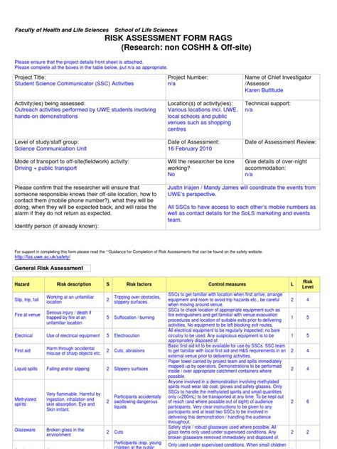 Risk Assessment Form Rags Pdf Risk Risk Assessment