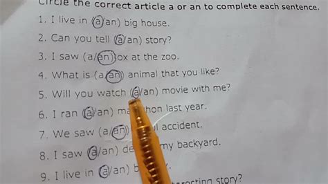 Circle The Correct Article A Or An To Complete Each Sentence Articles