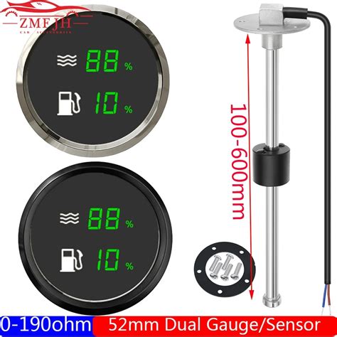 Ip66 Waterproof Dual Gauge With Alarm Light 52mm Water Levelfuel Level Gauge For Fuel Float