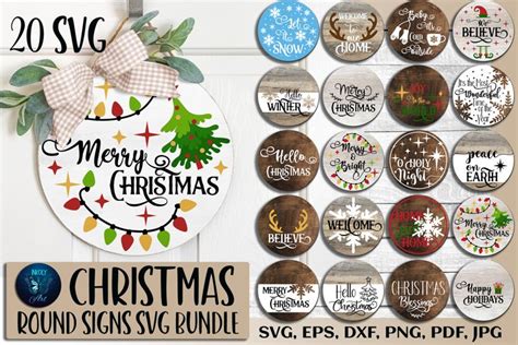 Bundle Of 20 Christmas Round Door Signs Svg Cut Files