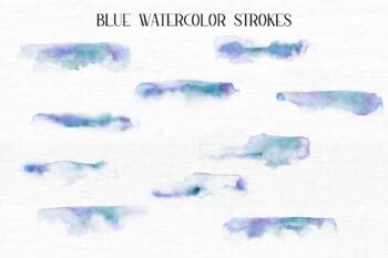 Blue Watercolor Paint Strokes By Aneta Design TPT