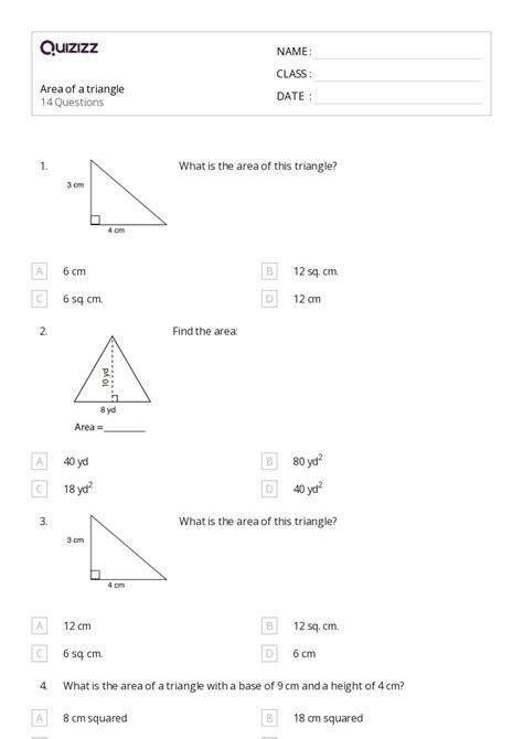 50 Area Of A Triangle Worksheets For 5th Grade On Quizizz Free