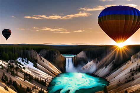 Hot Air Balloons Floating Over Yellowstone · Creative Fabrica