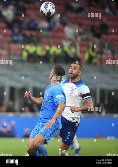 Kyle Walker Of England And Giacomo Raspadori Of Italy During The UEFA