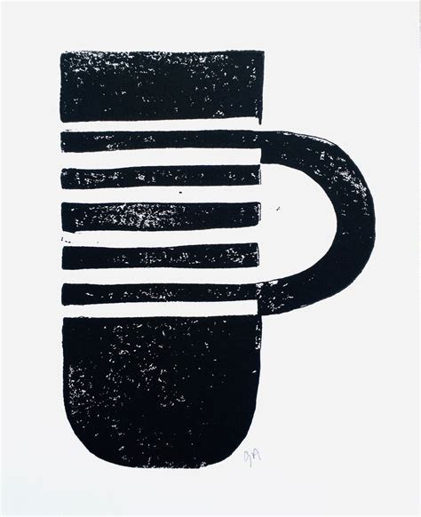 Coffee Mug Linocut Print X Minimal Hand Pulled Block Print Tea