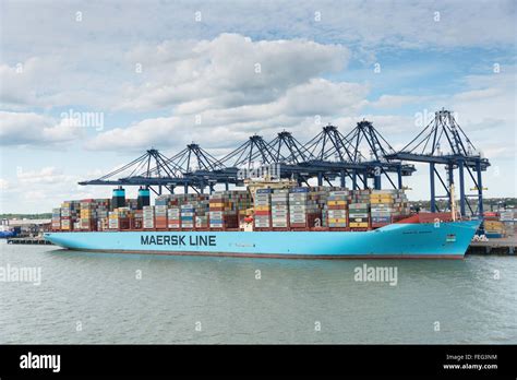 Maersk Line Container Ship At Container Port Of Felixstowe Essex Stock