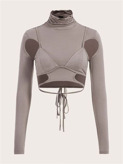 Shein Usa Long Sleeve Turtleneck Crop Tops Rave Outfits