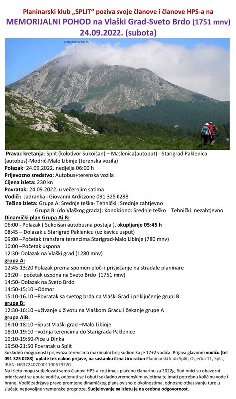 MEMORIJALNI POHOD NA VELEBIT 24 09 2022 Planinarski Klub Split