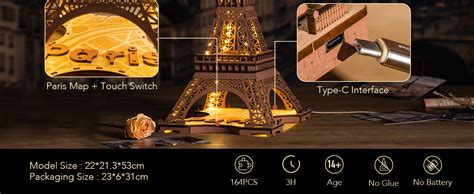 Robotime Puzzle D Led Maquette De Tour Eiffel En Bois Architecture