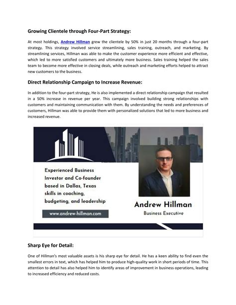 PPT Andrew Hillman Dallas A Leader In Business Investing And Co