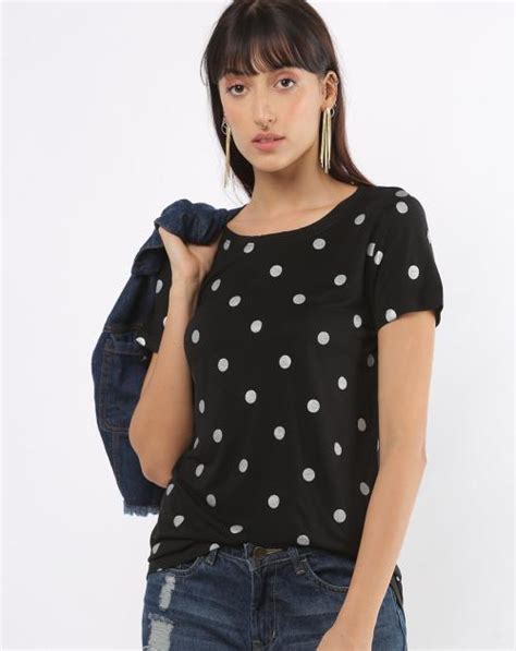 Buy Polka Dot Crew Neck T Shirt Online At Best Prices In India Jiomart