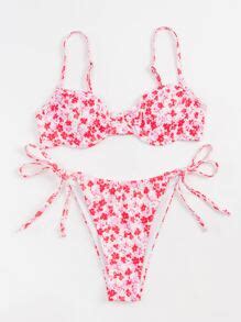 Shein Swim Mod Ditsy Floral Print Tie Side Bikini Swimsuit Shein Usa