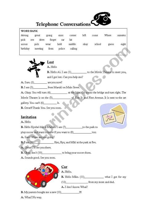 Telephone Conversations Fill In The Blank Esl Worksheet By Vawser