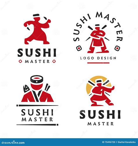 Master Sushi Logo Illustration On White Background Stock Vector