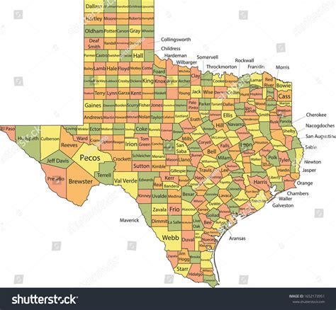 Colorful County Map Counties Names Us Stock Vector Royalty Free