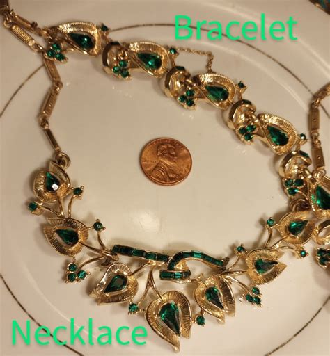 Vintage Coro Green Rhinestone Valencia Set A Katz Ne Gem