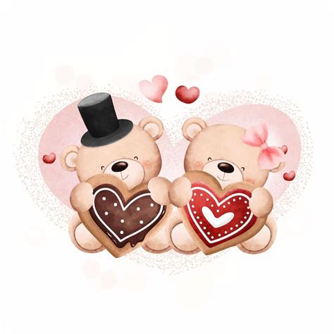 Premium Vector Watercolor Illustration Cute Couple Valentine Bears