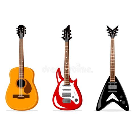 Acoustic And Electric Guitars Set Stock Vector Illustration Of