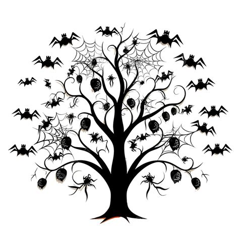 Halloween Spiders And Bats At Tree Design Scary Theme Halloween Tree